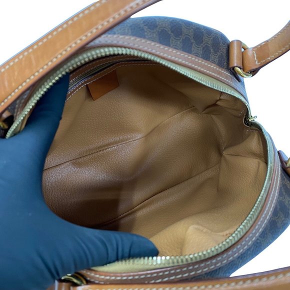 CELINE Macadam Blason Pattern Leather Handbag Boston Bag Brown 126-9 - Picture 9 of 10